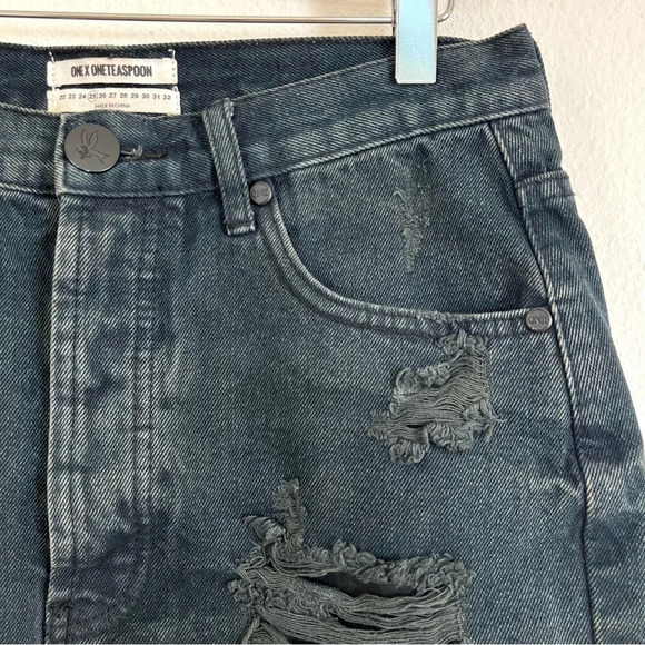 One Teaspoon Black Denim Junkyard Destroyed Mini Skirt Size 25 - Picture 8 of 15
